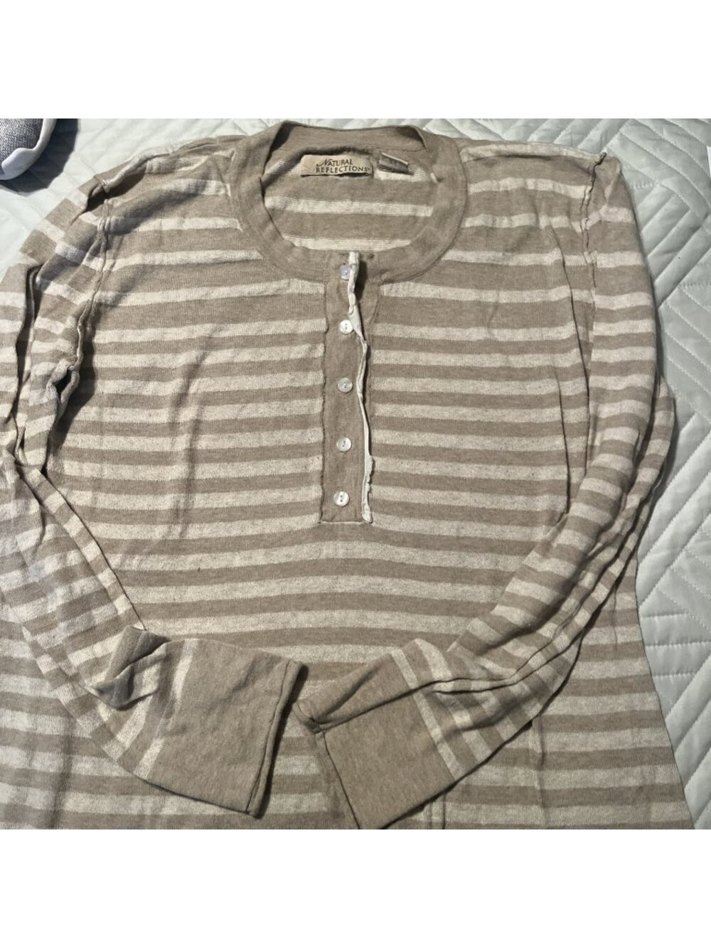 Natural Reflections Womens Large Sweater 100% Cotton Tan Striped